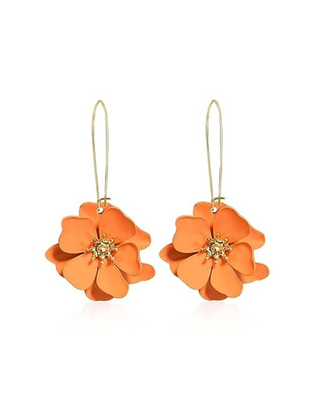 Bohemian Daisy Flower Matte Floral Long Petal Drop Dangle Earrings Layered